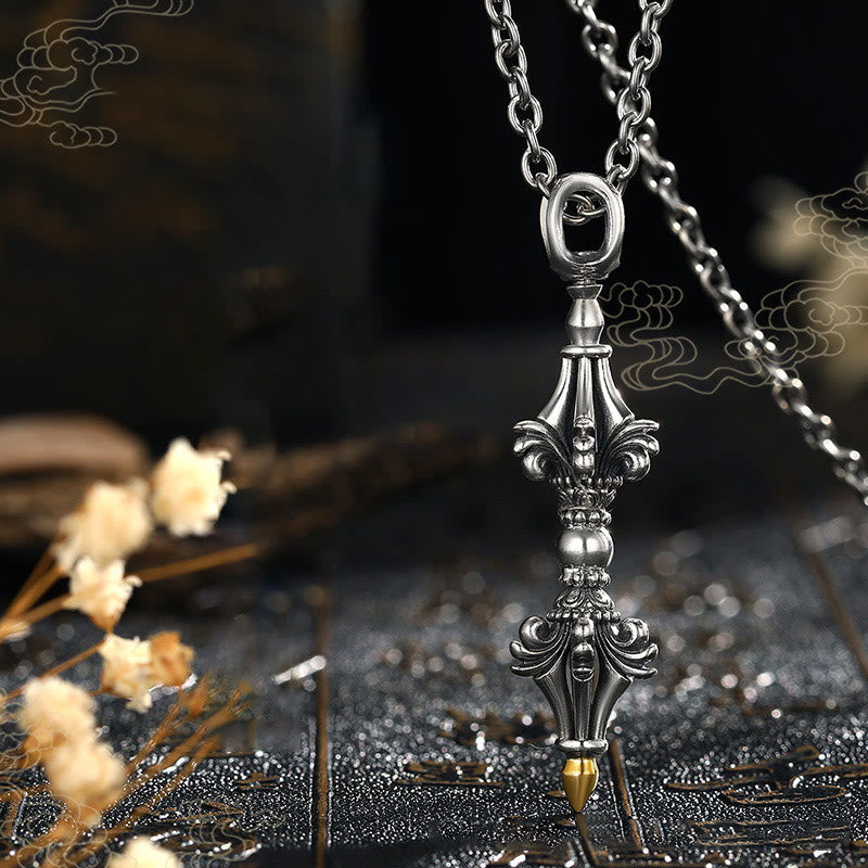Stone of buddha 925 Sterling Silver Dorje Vajra Enlightenment Strength Necklace Chain Pendant