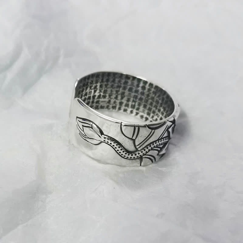 Stone of buddha 999 Sterling Silver Lotus Symbol Heart Sutra Protection Ring