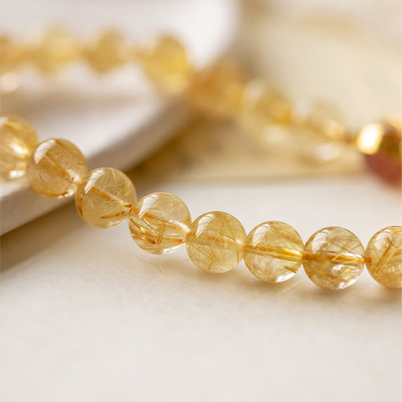 Stone of buddha Golden Rutilated Quartz Strawberry Quartz Star Protection Bracelet
