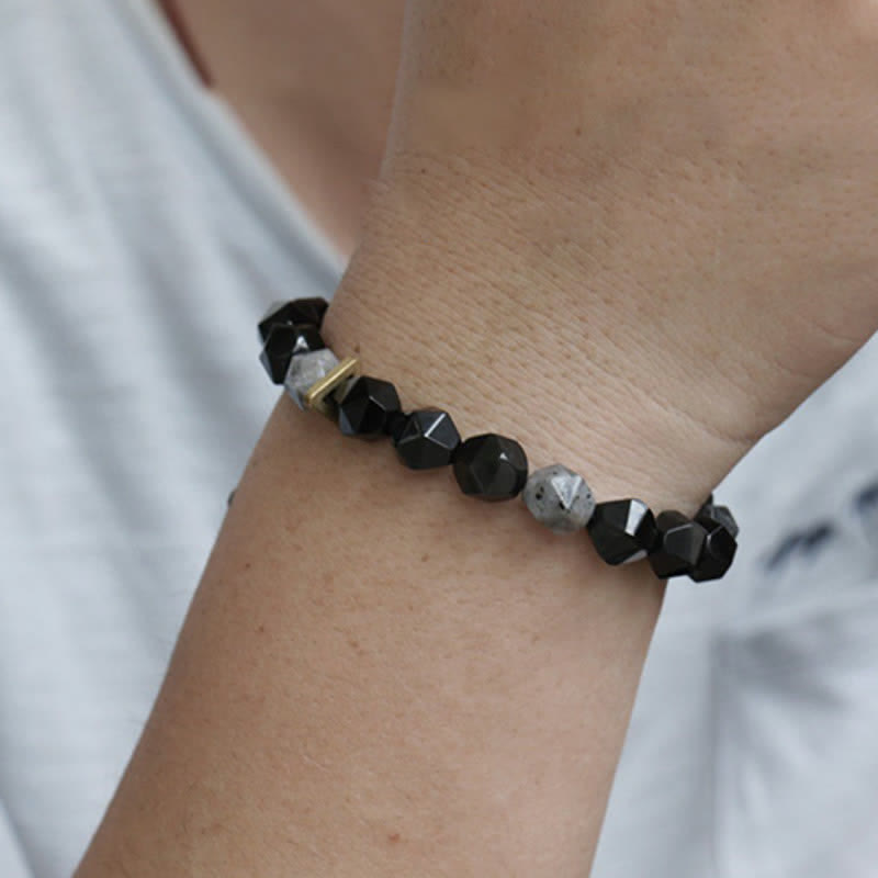 Stone of buddha Black Obsidian Black Glitter Stone Purification Bracelet
