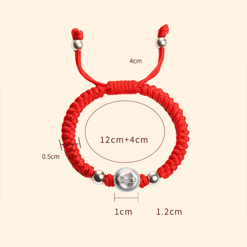 Stone of buddha 999 Sterling Silver Apple Red Multicolored Rope Luck Protection Handcrafted Kids Bracelet