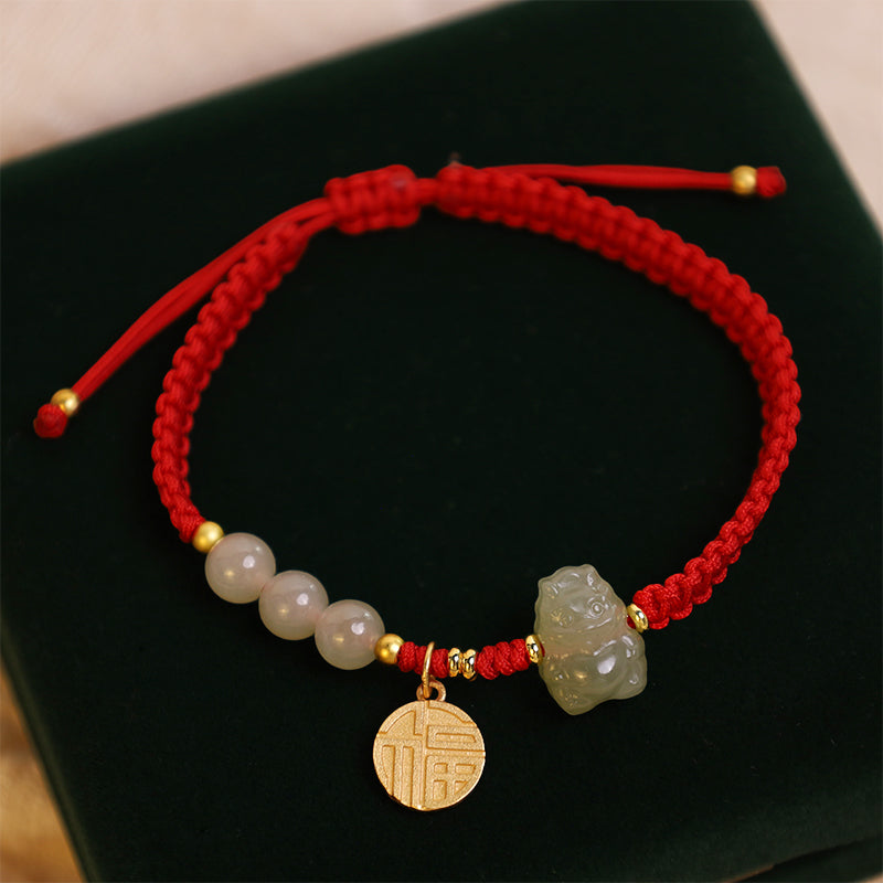a??a??a??A Flash Sale- Stone of buddha Year of the Dragon 925 Sterling Silver Hetian Jade Fu Character Luck Bracelet