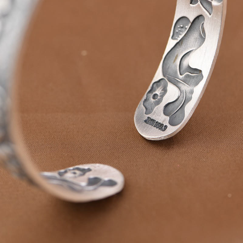 Stone of buddha 999 Sterling Silver Luck Koi Fish Lotus Wealth Bracelet Bangle