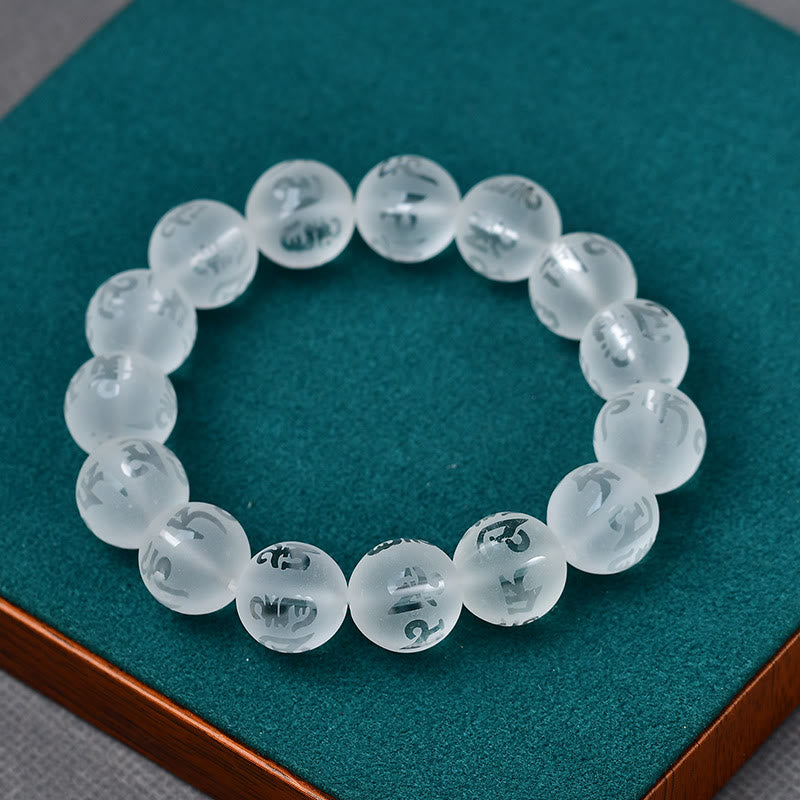 Stone of buddha Tibet White Crystal Black Onyx Om Mani Padme Hum Meditation Bracelet