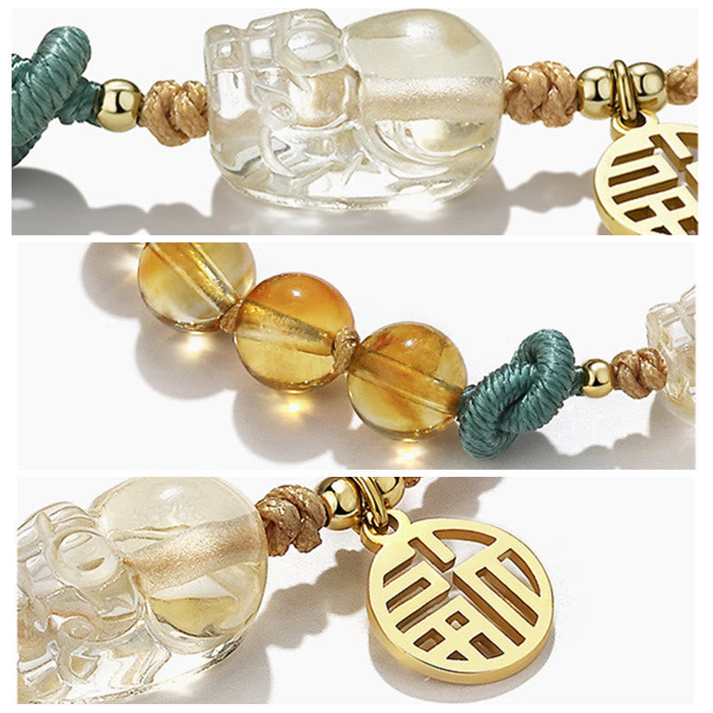 Stone of buddha Citrine PiXiu Fu Character Prosperity String Braided Bracelet