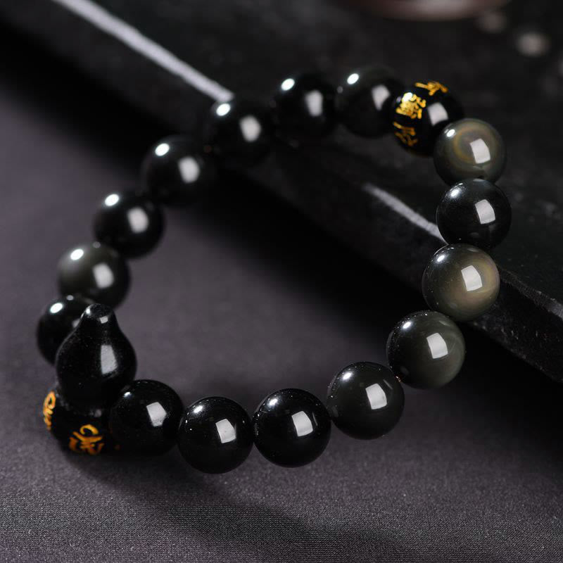 Stone of buddha Rainbow Obsidian Gourd Om Mani Padme Hum Inner Peace Bracelet