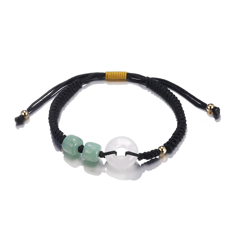 Stone of buddha 2Pcs Green Aventurine White Jade Peace Buckle Luck Braided Couple Bracelet