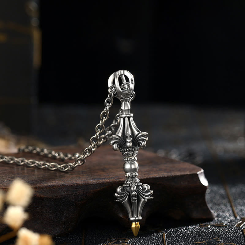 Stone of buddha 925 Sterling Silver Dorje Vajra Enlightenment Strength Necklace Chain Pendant
