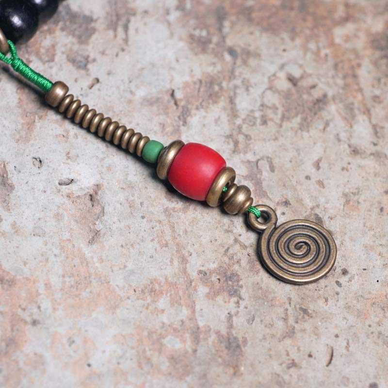 Stone of buddha 108 Beads Mala Ebony Wood Dzi Bead Copper Balance Tassel Bracelet