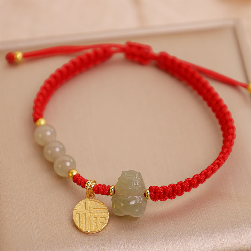 a??a??a??A Flash Sale- Stone of buddha Year of the Dragon 925 Sterling Silver Hetian Jade Fu Character Luck Bracelet