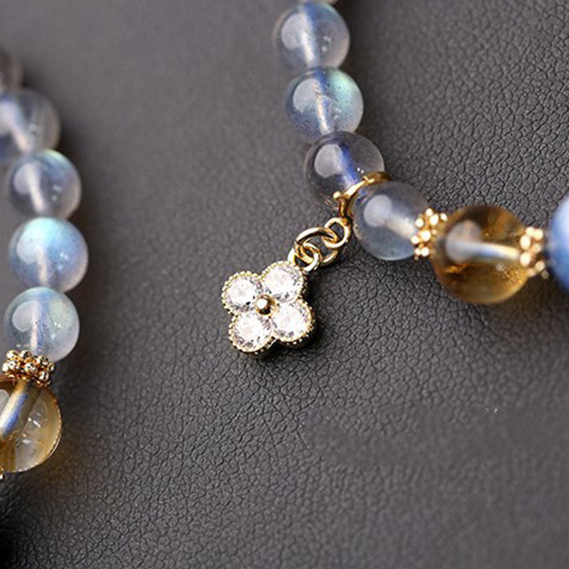 Stone of buddha Natural Moonstone Flower Chram Healing Beads Bracelet