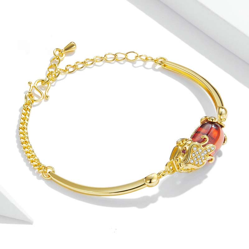 Stone of buddha FengShui Golden Red Agate PiXiu Wealth Luck Bracelet