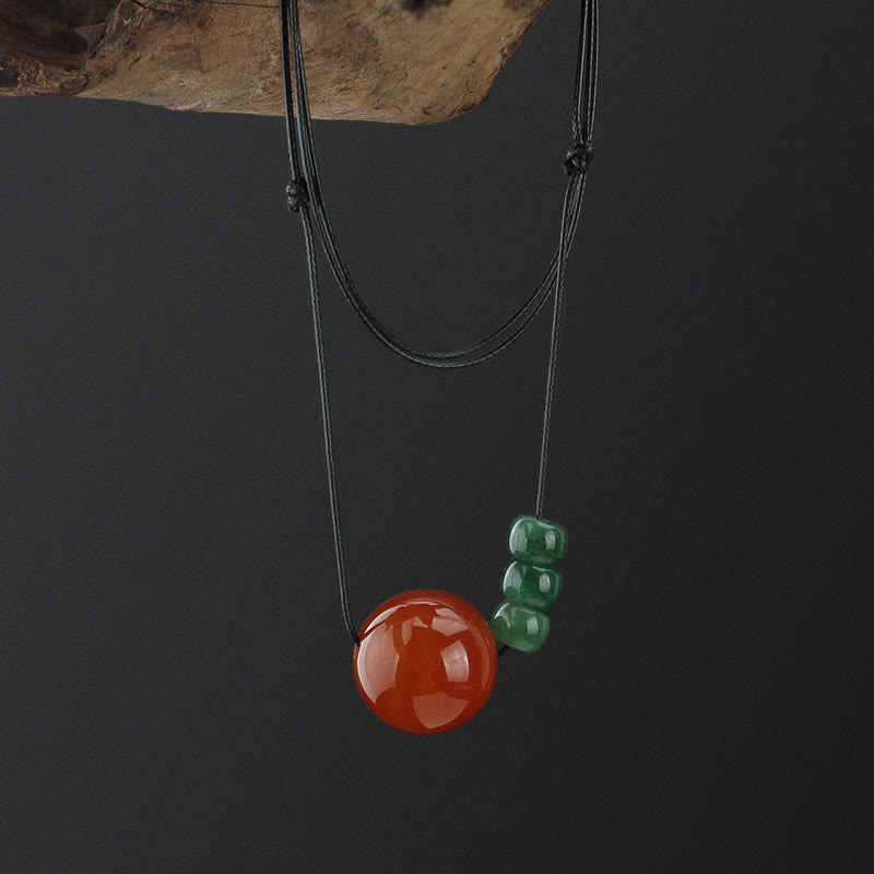 Stone of buddha Red Agate Green Aventurine Green Bodhi Seed Bead Calm Leather Rope Necklace Pendant
