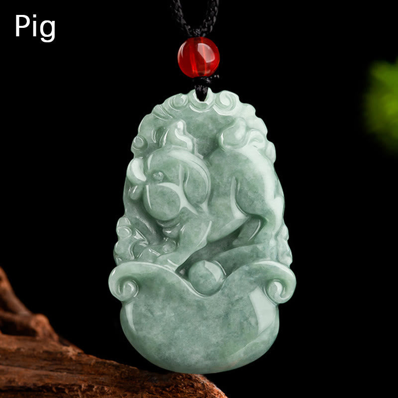 Stone of buddha Natural Green Jade 12 Chinese Zodiac Luck Prosperity Necklace Pendant