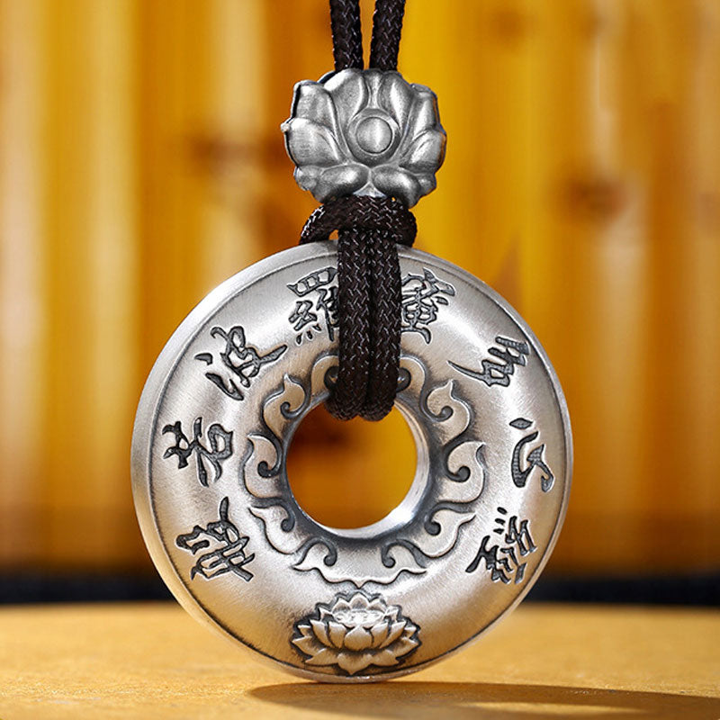 Stone of buddha 999 Sterling Silver Heart Sutra Lotus Peace Buckle Necklace Pendant