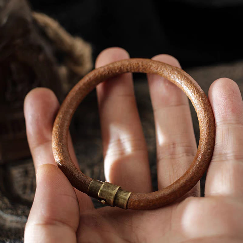 Stone of buddha Retro Leather Luck Healing Copper Magnetic Buckle Bracelet