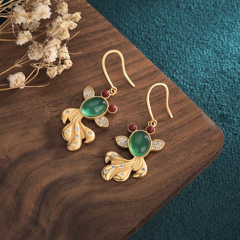 Stone of buddha FengShui Jade Koi Fortune Earrings