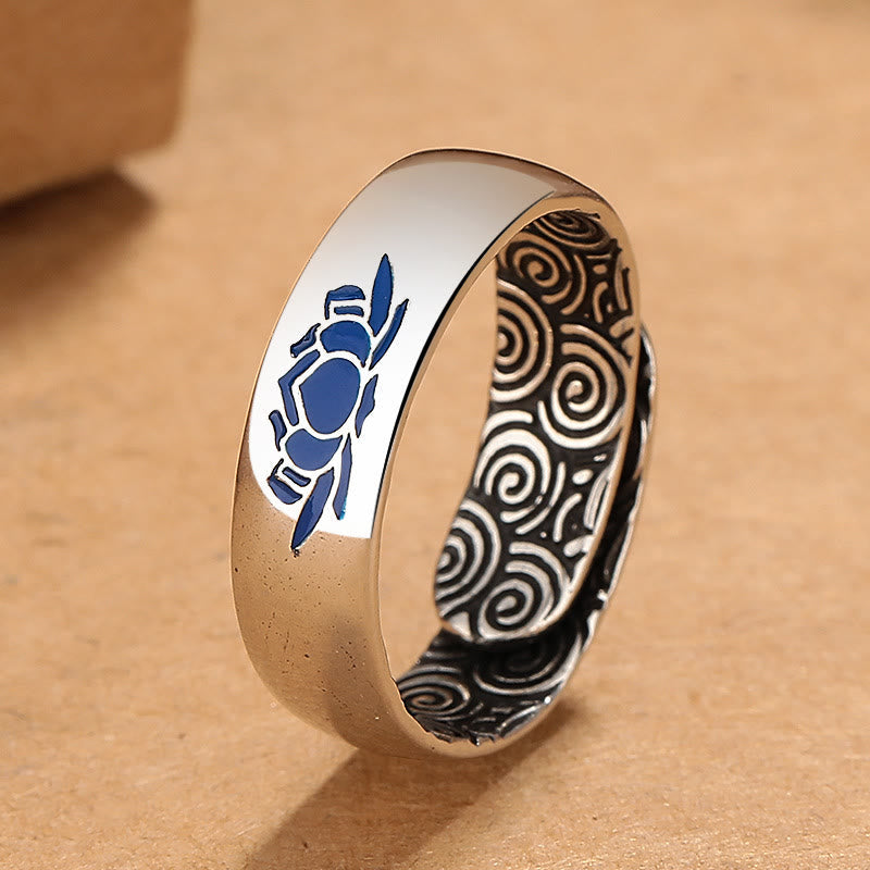 Stone of buddha Tibetan Blue Lotus Auspicious Clouds Copper Enlightenment Ring