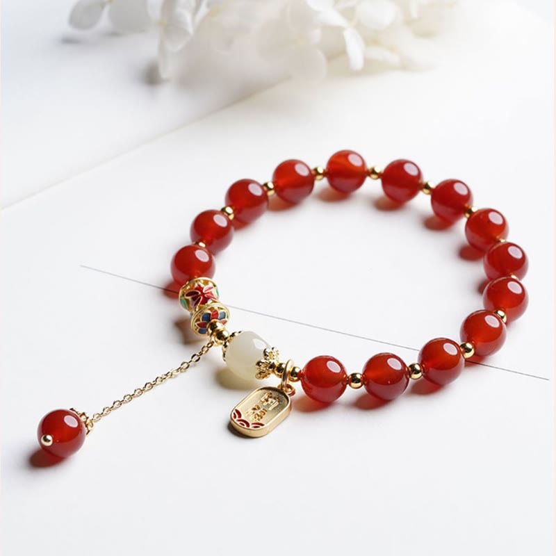 Stone of buddha Natural Red Agate Hetian Jade Fu Character Confidence Charm Bracelet