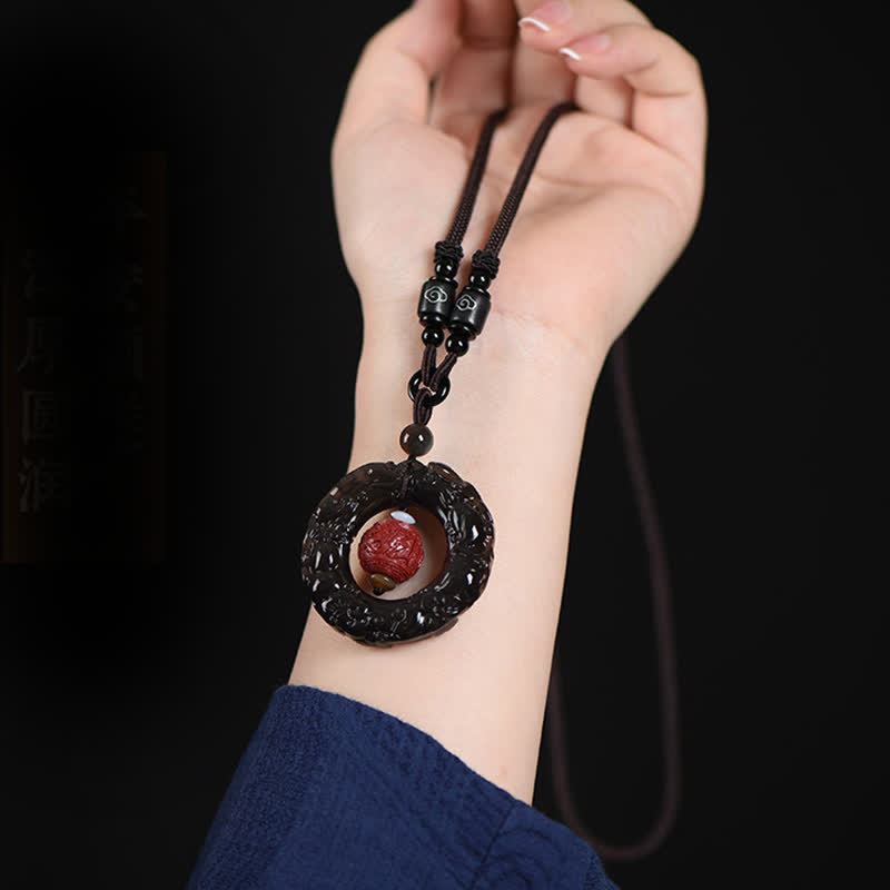Stone of buddha FengShui Natural Rainbow Obsidian PiXiu Cinnabar Healing Necklace Pendant