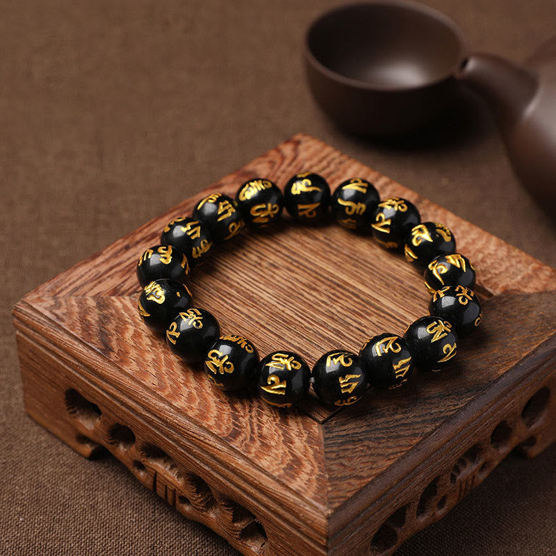 Stone of buddha Tibet White Crystal Black Onyx Om Mani Padme Hum Meditation Bracelet