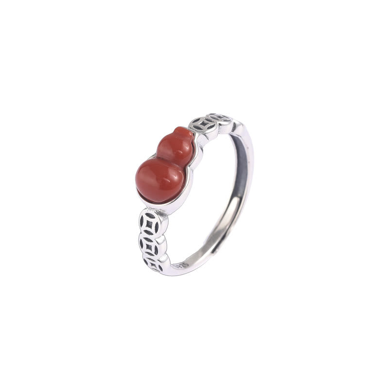 Stone of buddha 925 Sterling Silver Red Agate Gourd Copper Coin Self-acceptance Ring