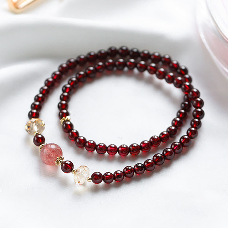 Stone of buddha 14K Gold Plated Natural Garnet Strawberry Quartz Stability Double Wrap Bracelet