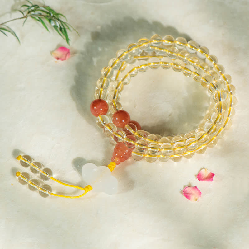 Stone of buddha 108 Mala Beads 925 Sterling Silver Natural Citrine Red Agate White Jade Prosperity Charm Bracelet