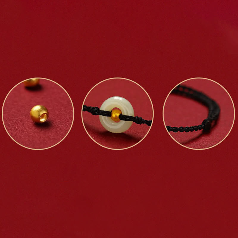 Stone of buddha 999 Gold Bead Round Peace Buckle Hetian Jade Luck Abundance Braided Bracelet Anklet