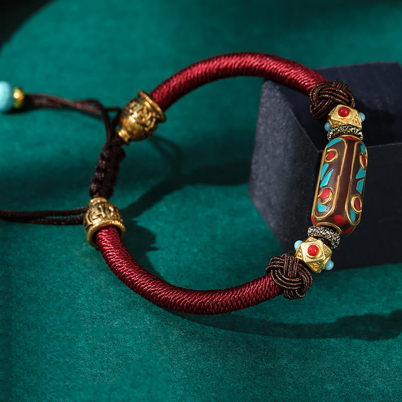 Stone of buddha Handmade Tibetan Turquoise Om Mani Padme Hum Strength Braided Bracelet