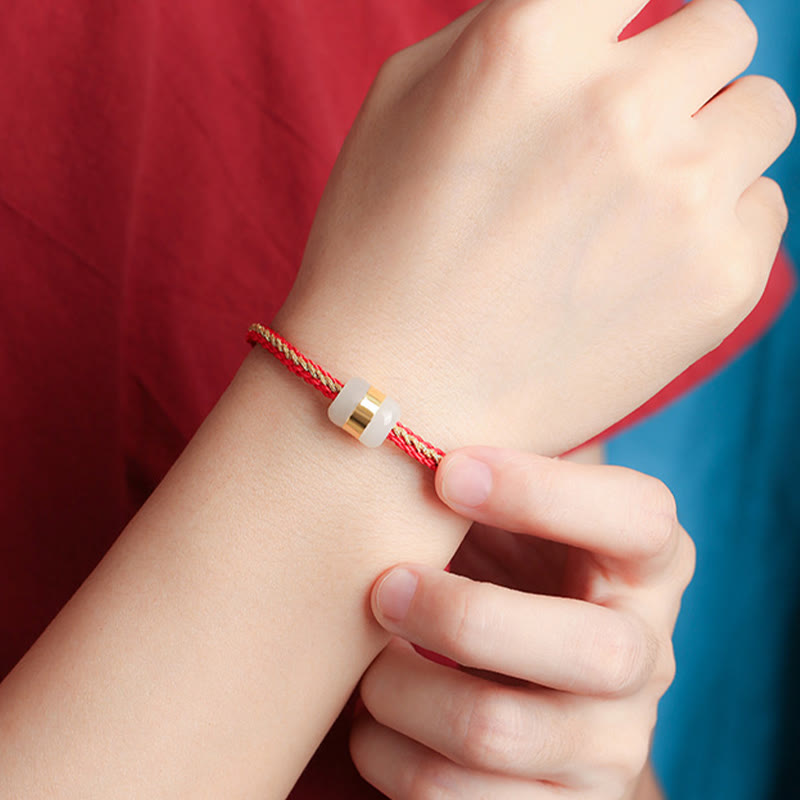 Stone of buddha 999 Gold Hetian White Jade Om Mani Padme Hum Fu Character Luck Braided Bracelet