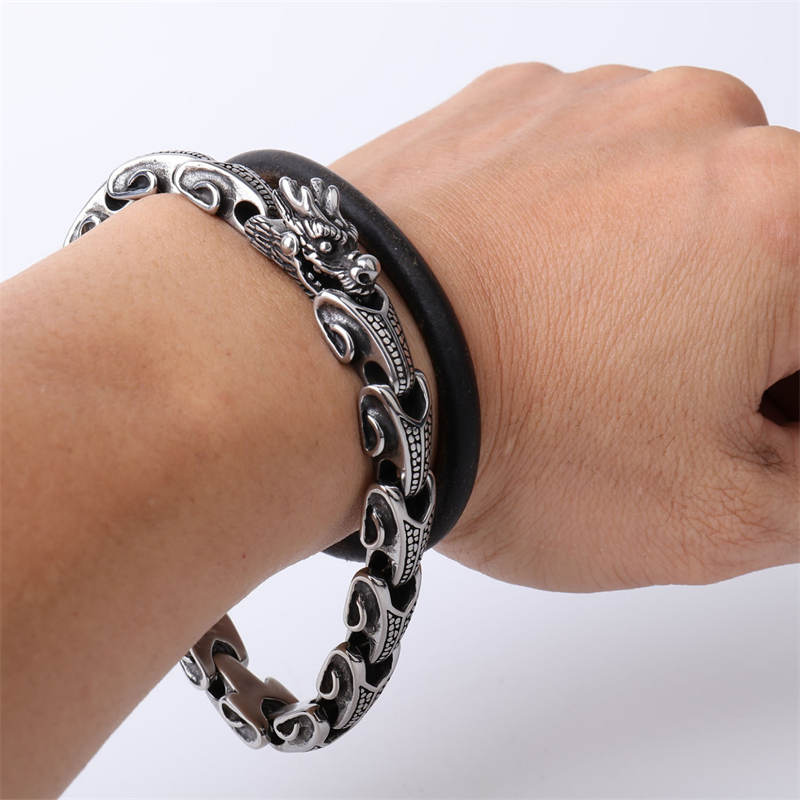 Stone of buddha Dragon Titanium Steel Luck Bracelet Bangle