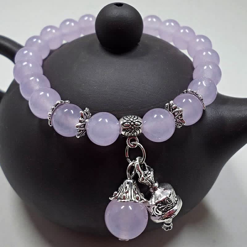 Stone of buddha Vintage Crystal Chalcedony Stone Energy Beaded Bell Charm Bracelet