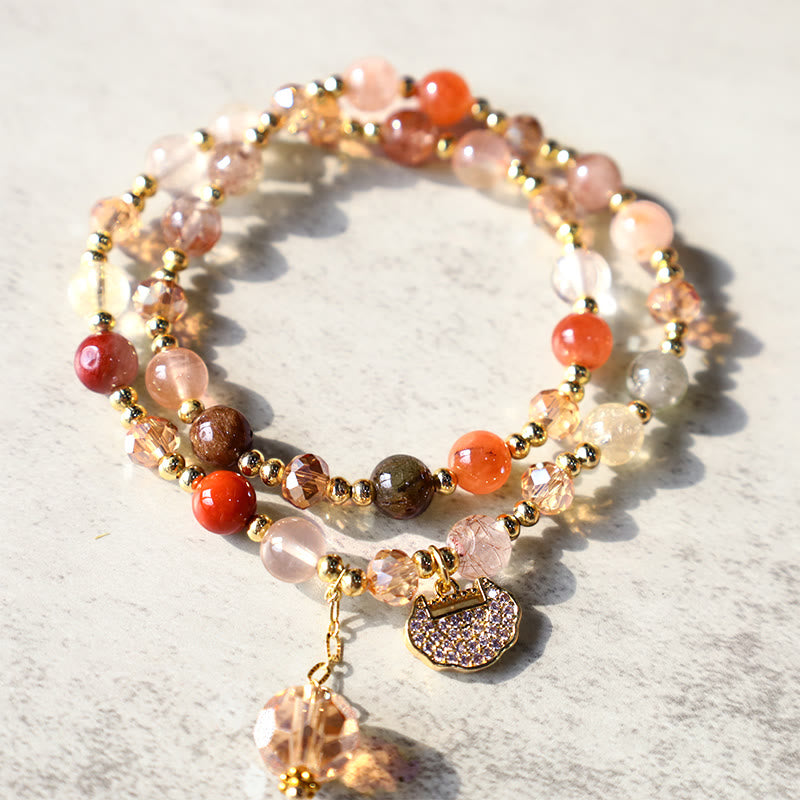 Stone of buddha Colorful Rutilated Quartz Double Wrap Spiritual Growth Bead Bracelet