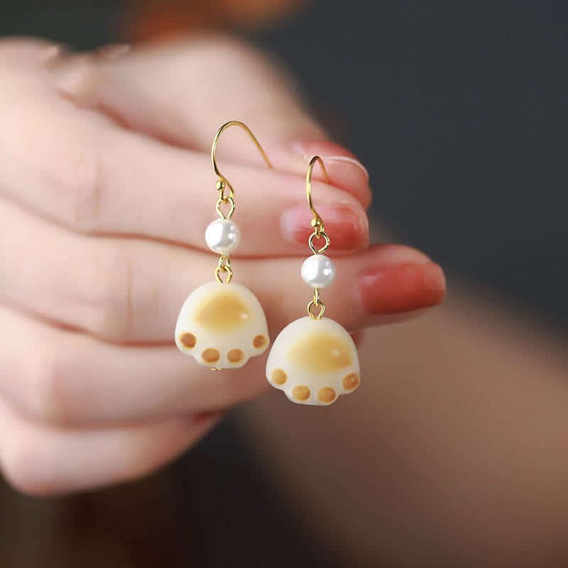 Stone of buddha Bodhi Seed Lovely Cat Paw Claw Peace Dangle Drop Earrings