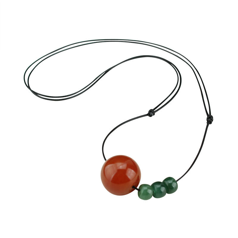 Stone of buddha Red Agate Green Aventurine Green Bodhi Seed Bead Calm Leather Rope Necklace Pendant