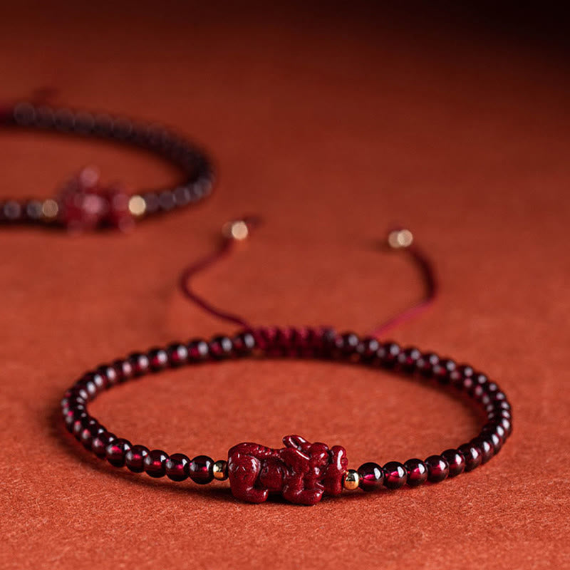 Stone of buddha Garnet Cinnabar PiXiu Blessing Calm String Bracelet