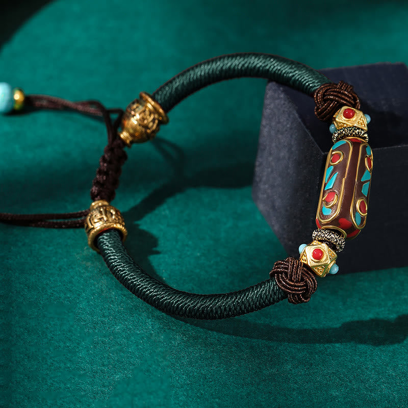 Stone of buddha Handmade Tibetan Turquoise Om Mani Padme Hum Strength Braided Bracelet