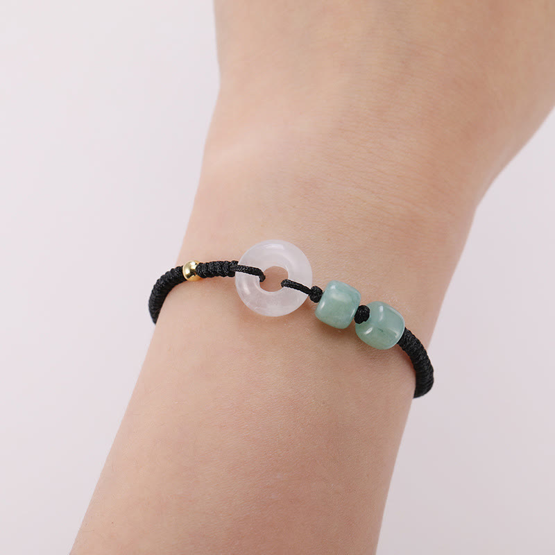 Stone of buddha 2Pcs Green Aventurine White Jade Peace Buckle Luck Braided Couple Bracelet
