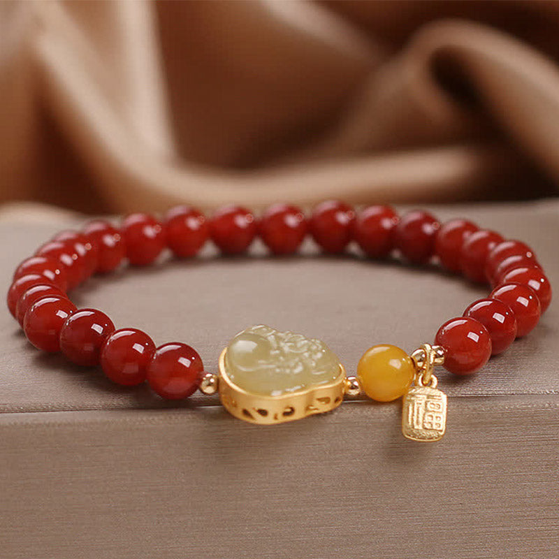 Stone of buddha Laughing Buddha Red Agate Jade Confidence Bracelet