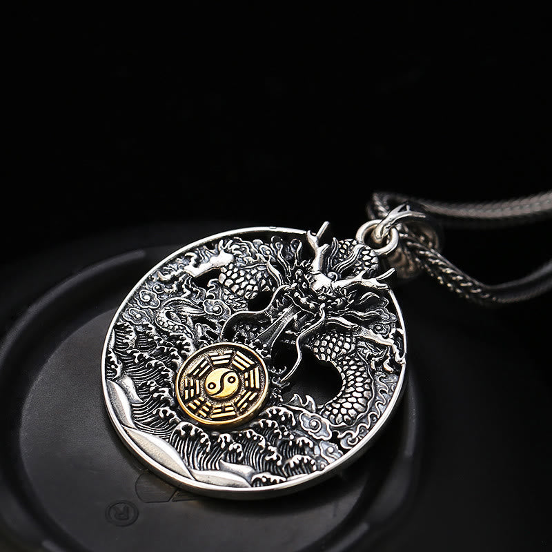 Stone of buddha Dragon Waves Yin Yang Bagua Luck Strength Necklace Pendant