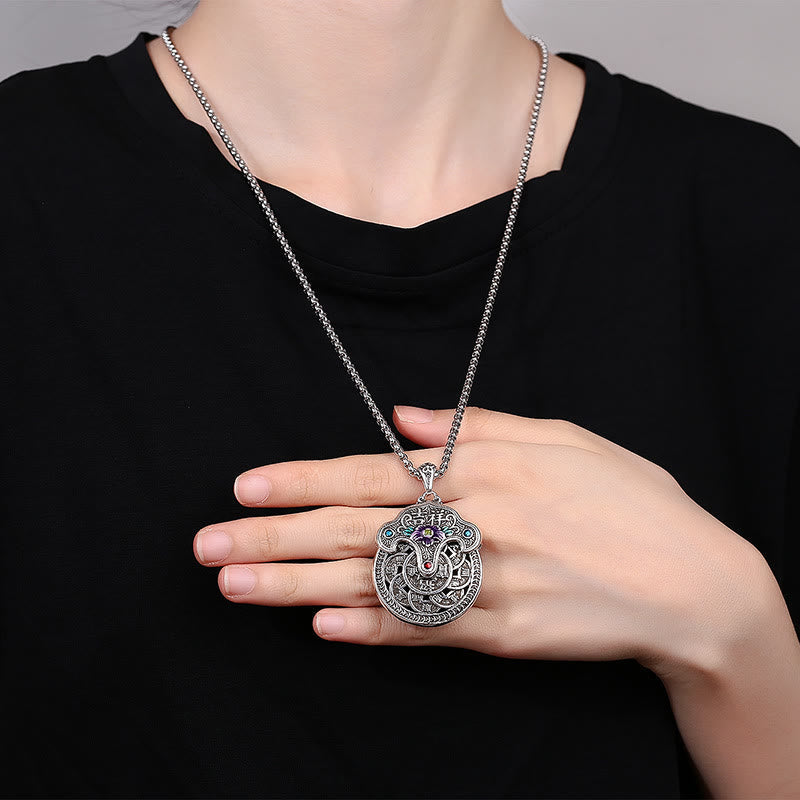 Stone of buddha Peony Flower Copper Coins Wealth Necklace Pendant