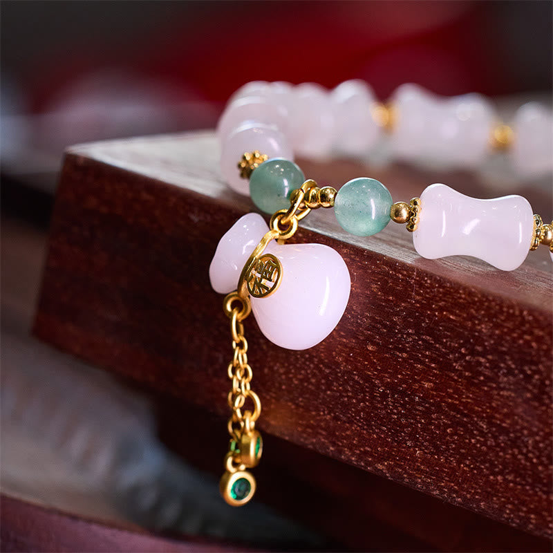 Stone of buddha Natural White Golden Silk Jade Bamboo Pattern Wealth Lucky Bag Fu Character Bracelet