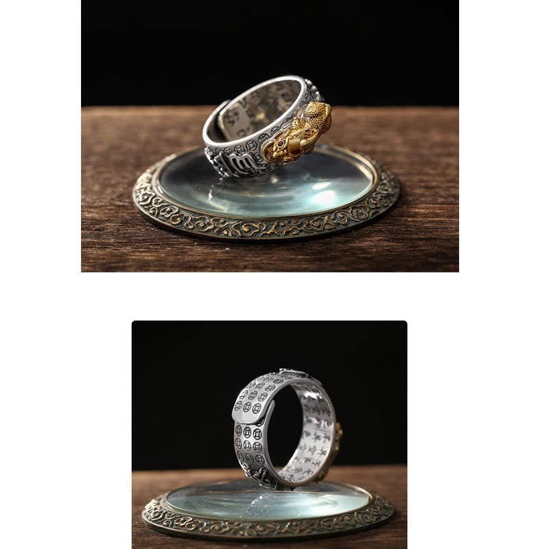 Stone of buddha Tibetan 990 Sterling Silver Om Mani Padme Hum PiXiu Dorje Vajra Heart Sutra Engraved Wealth Ring