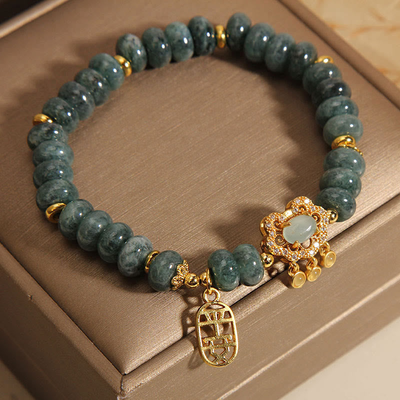 Stone of buddha Natural Jade Chinese Lock Charm Peace Luck Abundance Bracelet