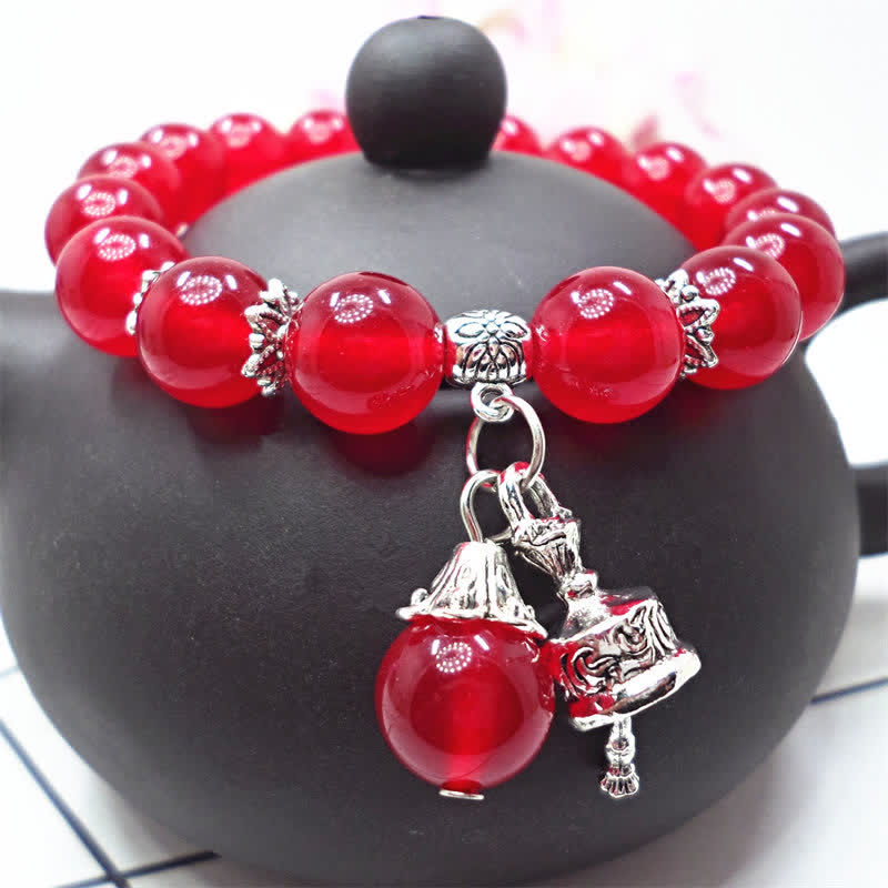 Stone of buddha Vintage Crystal Chalcedony Stone Energy Beaded Bell Charm Bracelet