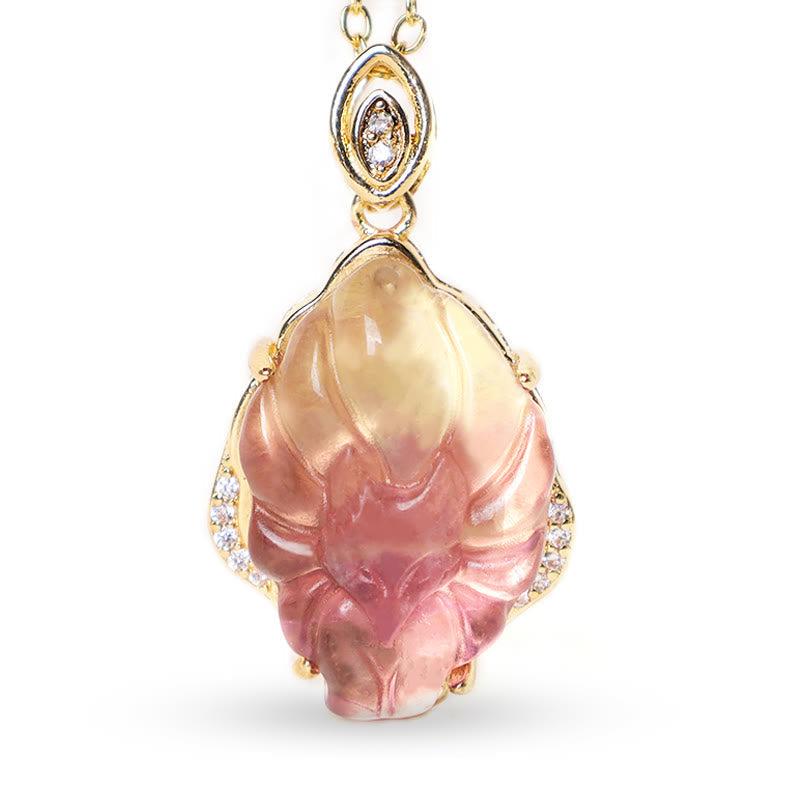 Stone of buddha Natural Colorful Fluorite Nine-Tailed Fox Protection Necklace Pendant