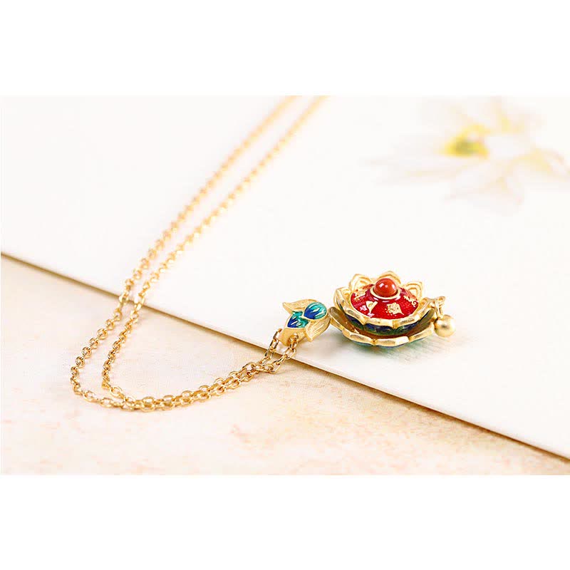 Stone of buddha 925 Sterling Silver Tibet Lotus Prayer Wheel Red Agate Enlightenment Necklace Pendant