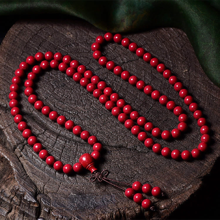 Stone of buddha 108 Mala Beads Cinnabar Om Mani Padme Hum Pattern Engraved Blessing Bracelet