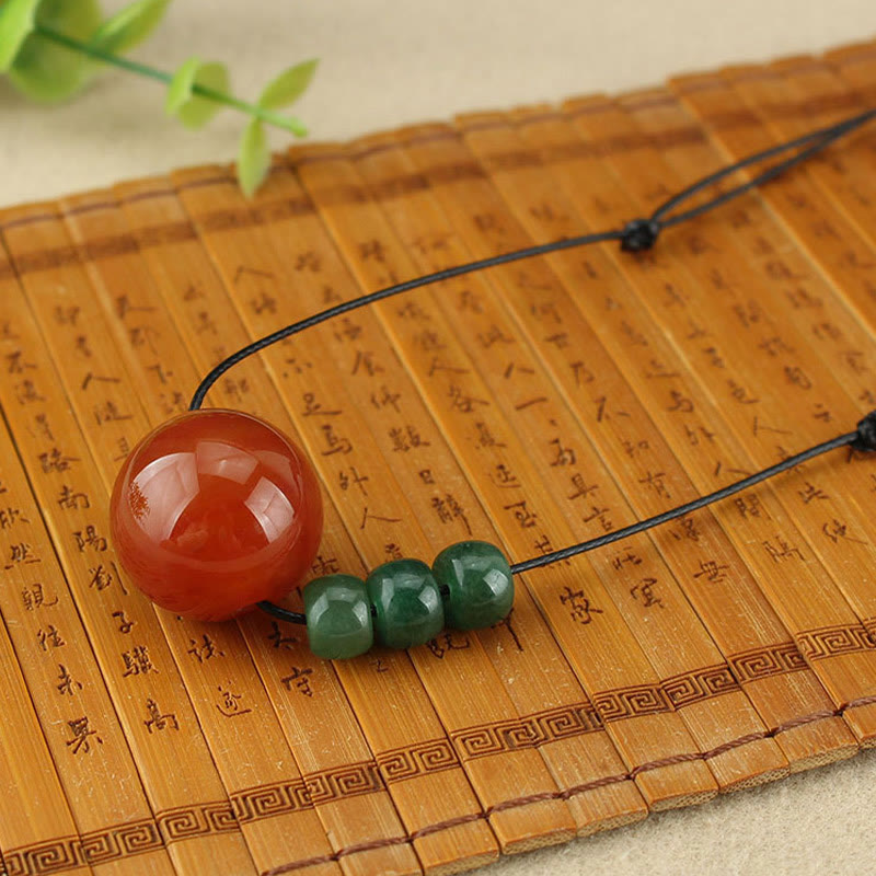 Stone of buddha Red Agate Green Aventurine Green Bodhi Seed Bead Calm Leather Rope Necklace Pendant